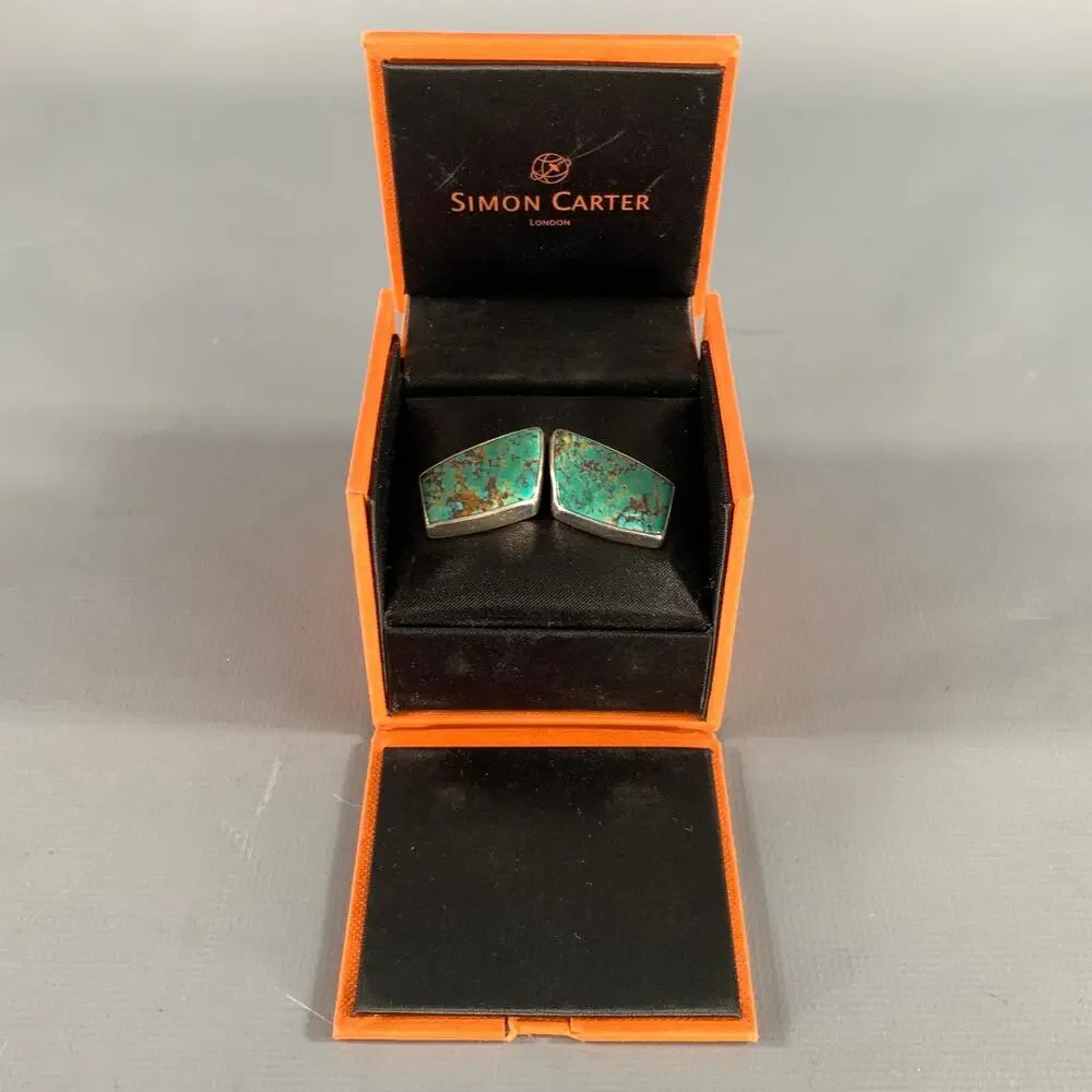 SIMON CARTER Size One Size Turquoise Brown Abstract Gems Cuff Links